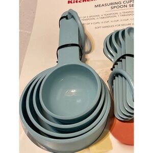 KitchenAid Measuring Cups Spoon‎ Set Aqua Blue Plastic 9pc Dishwasher Safe New